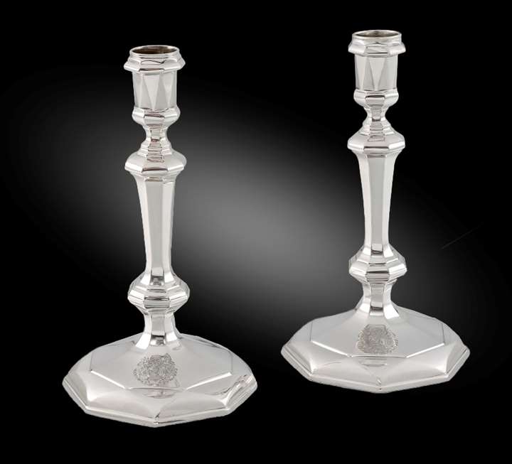 A Pair of George I Silver Candlesticks
